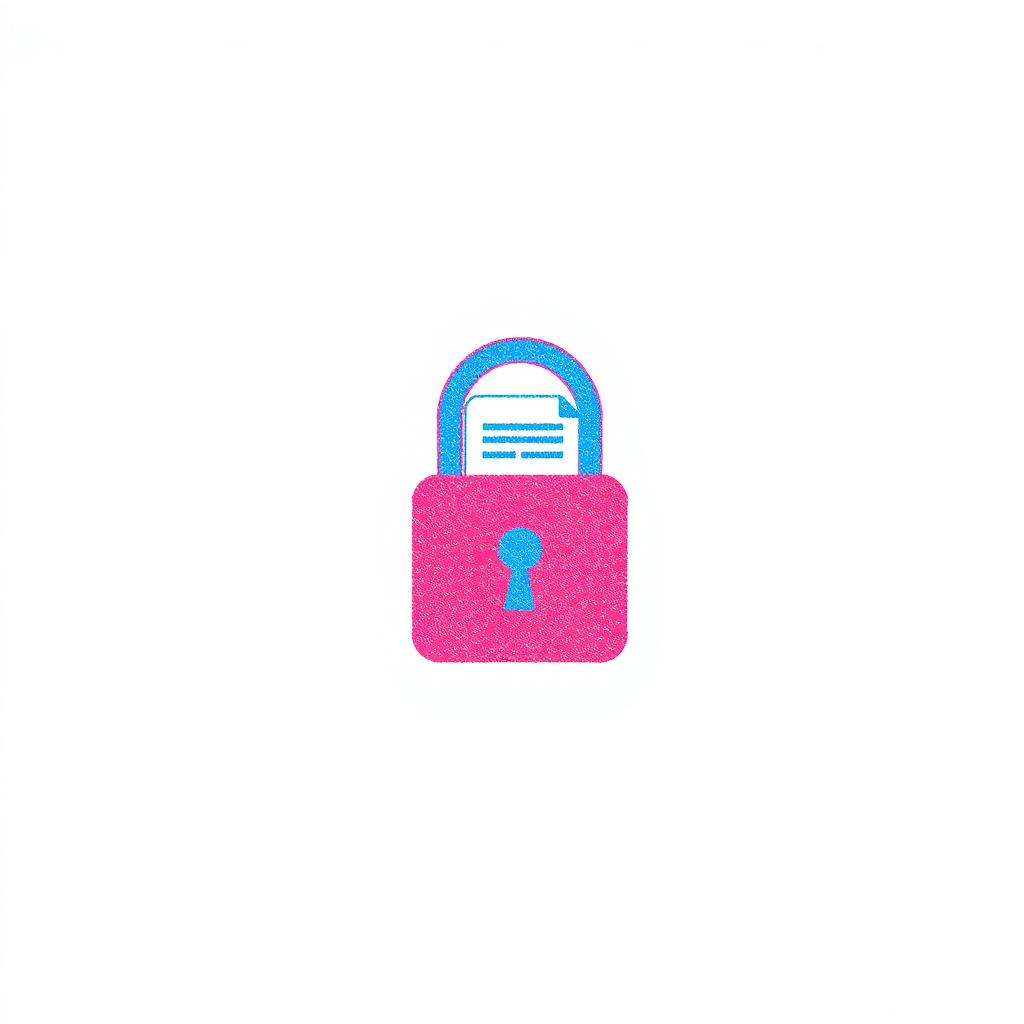Risograph illustration of a tiny padlock with a shared document
